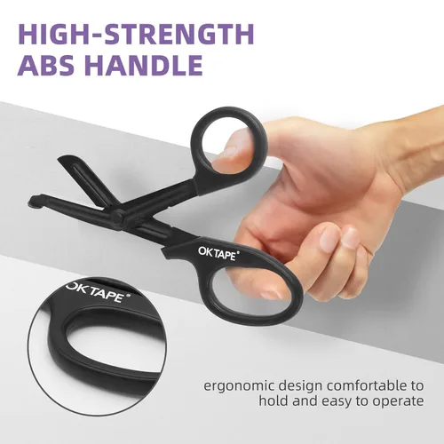 Vista 4 de OK TAPE Tijeras de vendaje, tijeras médicas, tijeras de trauma EMT, tijeras antiadherentes, primeros auxilios de teflón de acero inoxidable