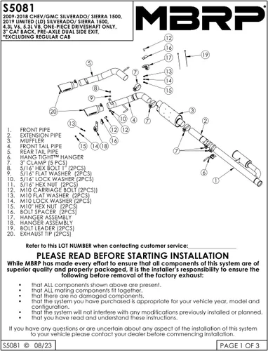 Vista 2 de MBRP Sistema de escape S5081304 Cat Back (Chev/GMC 1500 Silverado 2009-UP, salida dual preeje, T304)