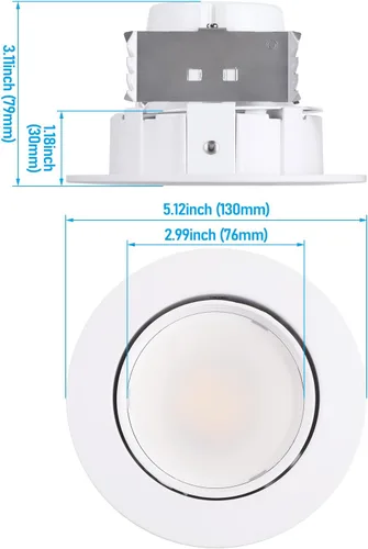 Vista 6 de TORCHSTAR Luz empotrable LED de 4 pulgadas 5CCT Retrofit LED de 4 pulgadas, luz descendente LED ajustable regulable, CRI90+, iluminación de globo