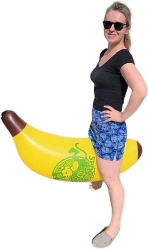 Vista 4 de Vinilo inflable de plátano amarillo fresco (44 pulgadas). Fruta segura para inflar. Juguete de piscina. Decoración de fiesta.