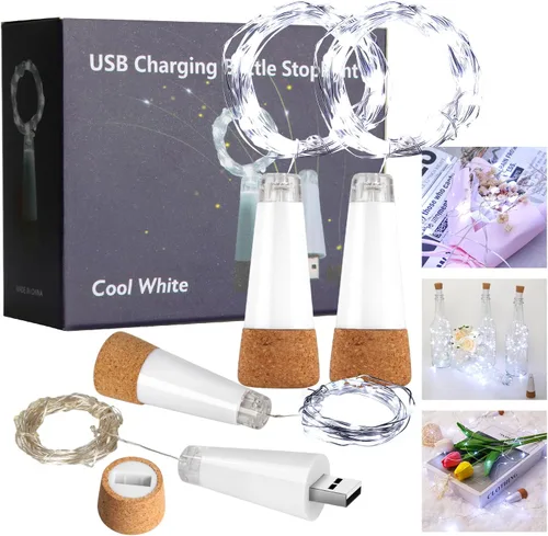 Vista 8 de Luces para botellas de vino – Paquete de 4 tapones de botella recargables de 140 mAh con 20 luces LED, 8 modos de luz de conmutación, perfecto
