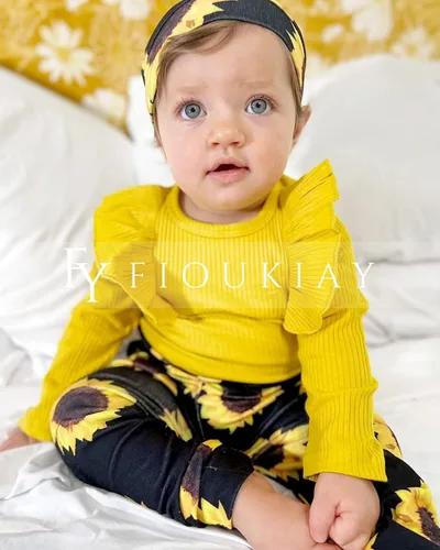 Vista 4 de fioukiay Ropa de bebé para niñas, conjuntos de mameluco acanalado para niños pequeños, conjuntos de ropa de otoño e invierno