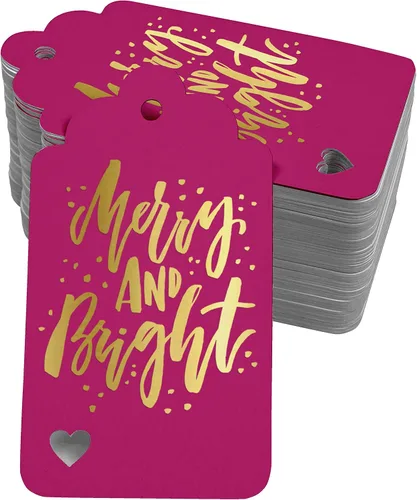 Vista 26 de Etiquetas colgantes con texto en inglés "Merry and Bright" (50 unidades)