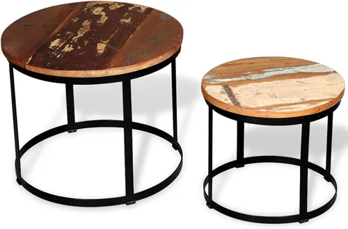 Vista 6 de Juego de mesa auxiliar de dos piezas de 2 piezas para sala de estar, mesa de centro y mesa auxiliar, mesas auxiliares simples, juego de 2 piezas