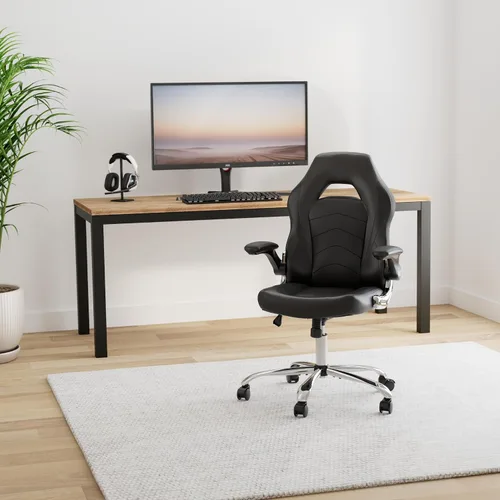 Vista 2 de ZUNMOS Reposabrazos ergonómico abatible para oficina y escritorio ajustable en altura y empalme de piel sintética con soporte lumbar, negro