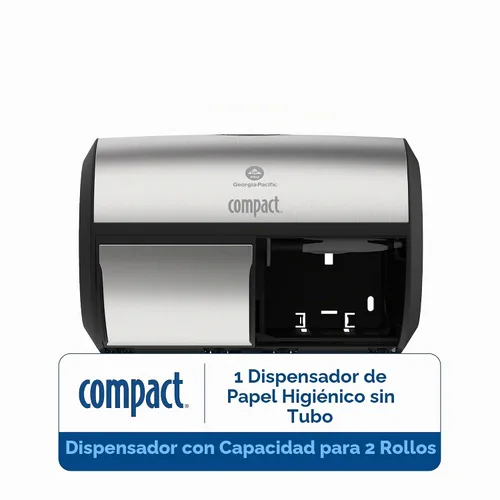 Vista 2 de Compacto Georgia-Pacific - Despachador de papel higiénico de doble rollo, puerta doble, Acabado inoxidable, 1