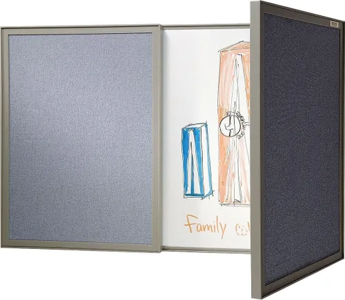 Vista 5 de Ghent VisuALL PC, tablón de anuncios de tela beige para exteriores con pizarra blanca de acrílico en el interior, fabricado en los Estados Unidos