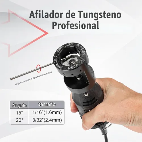 Vista 7 de 3mirrors - Afilador de electrodos de tungsteno de aluminio con cabezal de herramienta de soldadura TIG, ranura de corte multiángulo