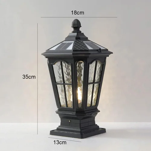 Vista 6 de Lámpara solar de poste al aire libre Lámpara de columna de mesa exterior IP65 impermeable Villa Garden Lamp, columna de polvo solar linterna puerta