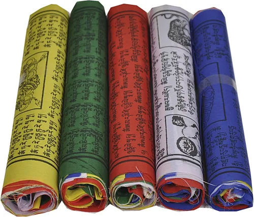 Vista 2 de Banderas de oración budista tibetana de 8.5 pulgadas para suerte, felicidad, longevidad y prosperidad - Paquete de 50