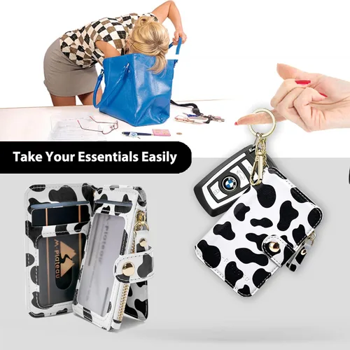 Vista 31 de Cartera con llavero, tarjetero con bloqueo RFID de piel, funda para tarjetas de crédito con cremallera para mujer