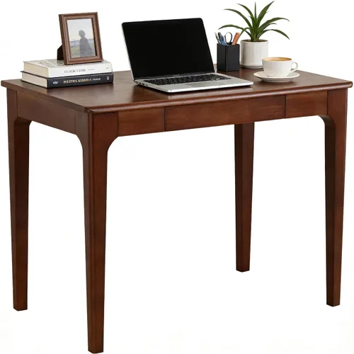 Vista 8 de Escritorio de madera maciza con cajones, pequeño escritorio con cajones para computadora, escritorio de PC para trabajo, estudio o juegos, fácil