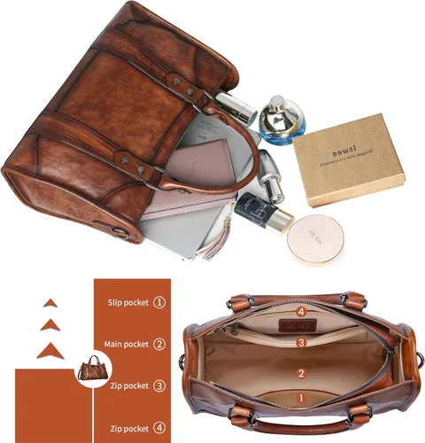 Vista 7 de Iswee Bolsos satchel para mujeres, bolso de hombro de cuero genuino, carteras de cuero Hobo, bolsos cruzados, cartera vintage, bolso tote