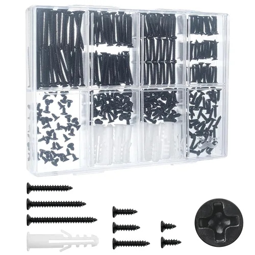 Vista 8 de Mr. Pen - Kit surtido de tornillos para madera, 400 piezas, 20 anclajes de tornillo M6, puntas Phillips negras, cabeza plana, M3, juego surtido