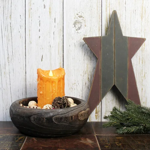 Vista 3 de CVHOMEDECO. Primitives - Cuenco de madera maciza funcional y coleccionable, cuenco redondo vintage de madera tallada a mano, utensilios rústicos