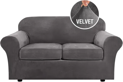 Vista 117 de H.VERSAILTEX - Funda elástica para sofá de 2 piezas, funda protectora de terciopelo, suave, con parte inferior elástica, con un ancho de hasta 49