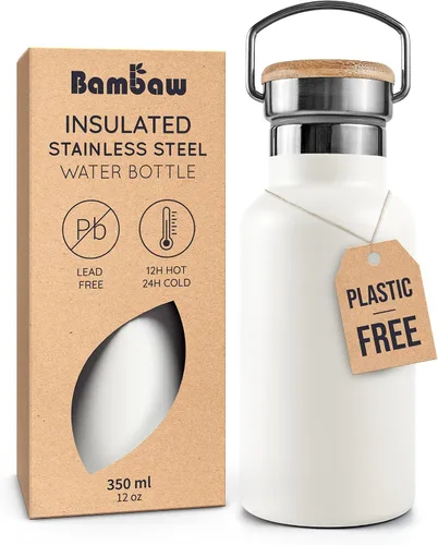 Vista 44 de Bambaw Botella de agua de acero inoxidable de 12 onzas, azul Egeo, 350 ml, de doble pared aislada, a prueba de fugas, apta para lavavajillas, sin