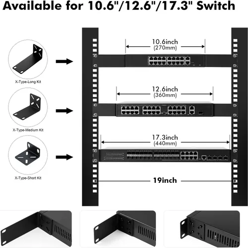 Vista 3 de MokerLink Kit de montaje en rack para interruptores de 12.6 pulgadas, distancia de orificio ajustable de 0.551-1.181 in, montaje de un estante