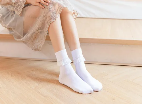 Vista 6 de SRYL YYS09 - Calcetines de tobillo para mujer, con encaje, con volantes, cómodos, de algodón, para mujer, niña, princesa