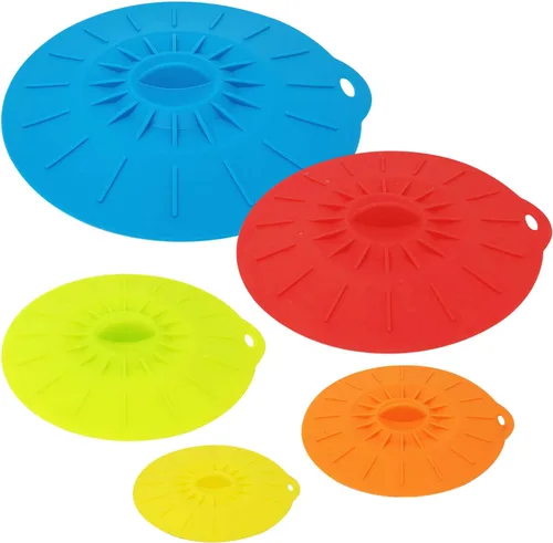 Vista 2 de allydrew Tapas reutilizables de silicona con ventosas, cubiertas de almacenamiento de alimentos para cuencos, ollas, sartenes, tazas (juego de 5)