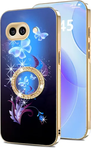 Vista 41 de nancheng Funda para Google Pixel 6 de lujo, diseño de abeja, corazón y abeja, chapado en oro, con anillo de diamante de 360°, correa de cordón