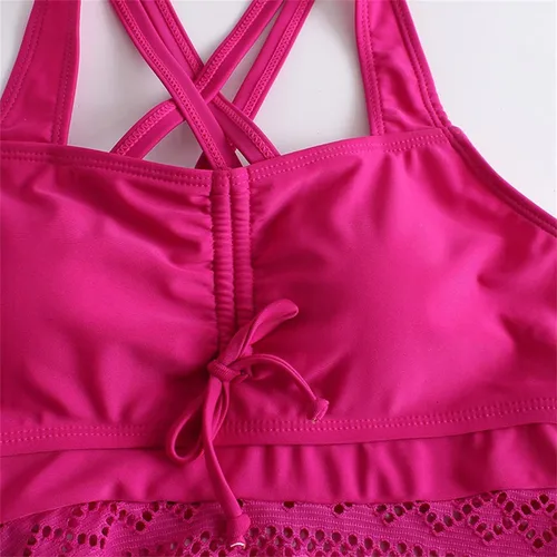 Vista 2 de SNKSDGM Traje de baño tankini de dos piezas para mujer, con control de abdomen, modesto transparente, traje de baño bikini