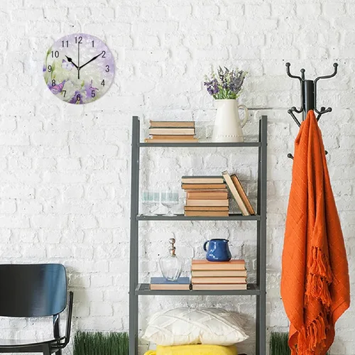 Vista 4 de ALAZA Decoración del hogar Hermosa flor mariposa redondo acrílico 9.5 pulgadas reloj de pared sin tictac silencioso arte para sala de estar, cocina
