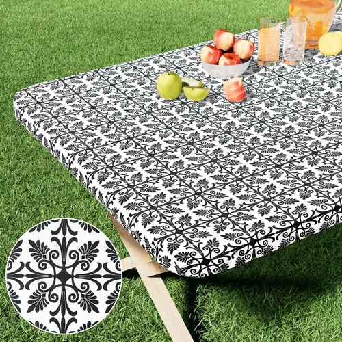 Vista 19 de Misaya - Mantel de vinilo rectangular, mantel elástico con respaldo de franela, 100% impermeable, cubierta de plástico para mesas plegables de 4