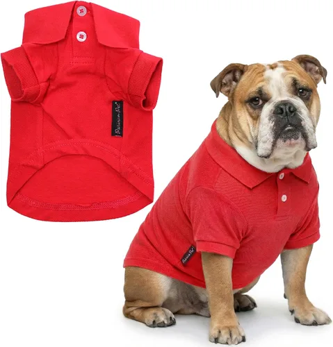 Vista 8 de Camisas Polo Parisian Pet - Camisa de Algodón Transpirable para Perros - Azul Sólido, Ropa de Verano con Capucha - Cuello con Botón para Perros