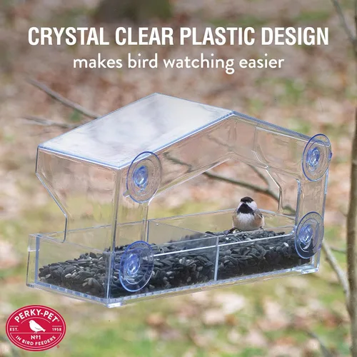 Vista 6 de Perky-Pet 347 Comedero transparente para pájaros con ventosas fuertes, capacidad de semillas de 1 libra