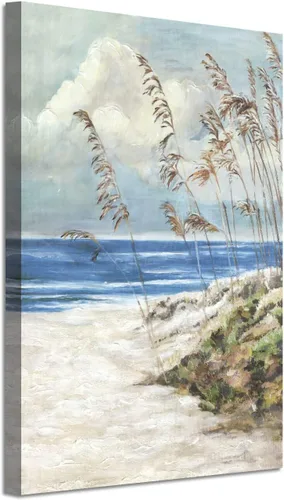 Vista 11 de Arte de pared enmarcado costero abstracto, imagen de silla de playa, pintura moderna del océano, impresiones de paisaje marino relajante, decoración