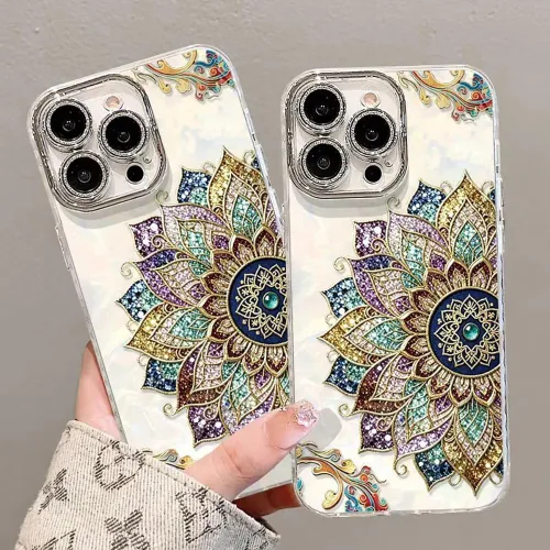 Vista 4 de Roemary Floral Mandala Case for iPhone 13 with Wrist,Pearl Case for Girls Women
