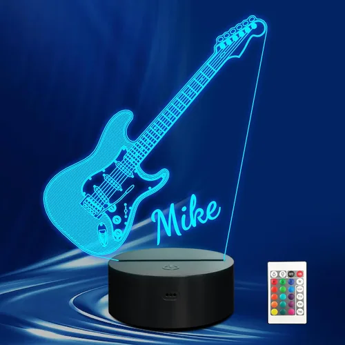 Vista 13 de CoolGift Mart Luz Nocturna de Guitarra Bajo, Lámpara LED 3D de Ilusión Óptica con Control Remoto y Temporizador, Regalos para Jugadores de Guitarra