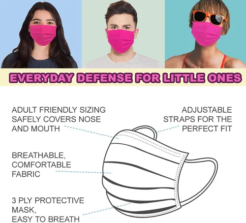 Vista 2 de Paquete de 100 Mascarillas Faciales Desechables/Filtro de Protección de 3 Capas para Hombres y Mujeres Adultos Rosa - 3 capas