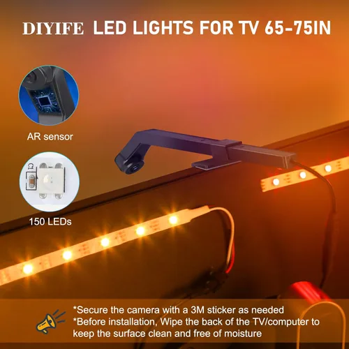 Vista 4 de Diyife Retroiluminación LED de TV de 16.4 pies con sensores AR sincronizados con televisores de 65 a 75 pulgadas [actualizada], tira