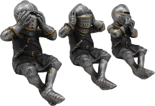 Vista 3 de Ebros Gift Juego de 3 caballeros reales renacentistas medievales con repisa de túnica negra o estante, 4 pulgadas de alto, traje de armadura
