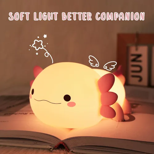 Vista 4 de Luz Nocturna de Axolotl, Linda Luz Nocturna para Niños, Lámpara Nocturna de Silicona para Guardería de Animales, Luz Nocturna LED Recargable