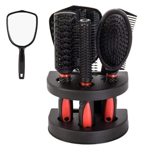 Vista 9 de Juego de 5 peines de pelo profesionales para salón de belleza, juego de brochas de peluquería para peluquería, espejo y soporte, kit de peine