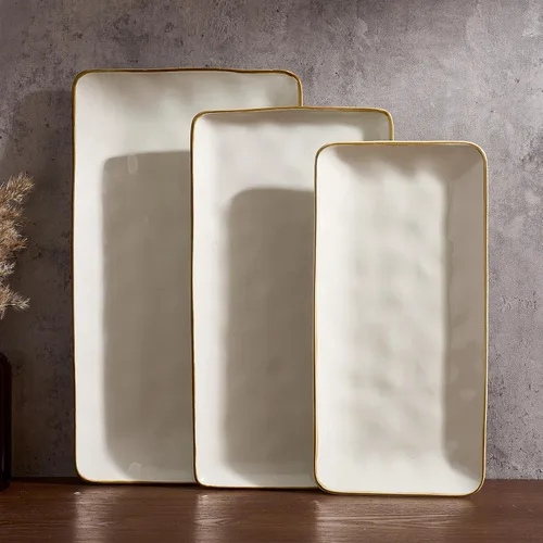 Vista 14 de Famiware Plato de Servir, Platos de Servir Rectangulares de 15.67/14.1/12.6 pulgadas para Entretenimiento, Esmalte Reactivo, Bandejas de Servir