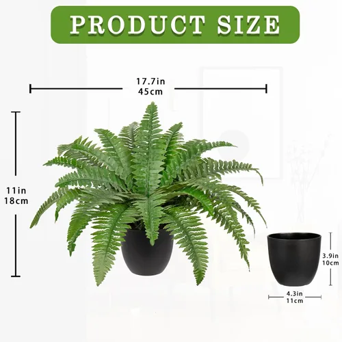 Vista 2 de Hollyone Planta de Helecho Falso de 17.7" en Maceta, Pequeños Helechos Artificiales de Boston en Maceta con 25 Hojas para Exteriores e Interiores