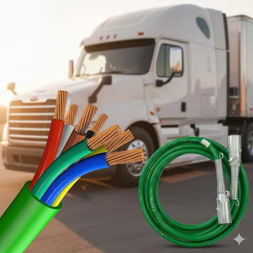 Vista 4 de 15 pies, enchufe de 7 vías, conjunto de cable recto ABS, verde, cable de calibre 4/12, 2/10, 1/8, fabricado en EE. UU
