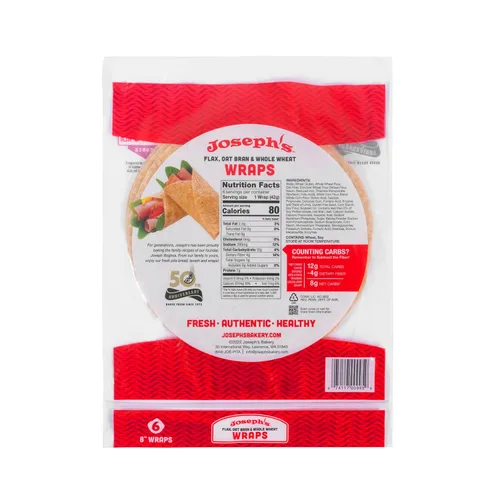Vista 2 de Joseph's Paquete de 3 envolturas bajas en carbohidratos, lino, salvado de avena y trigo entero, 0.28 oz de carbohidratos por porción, recién