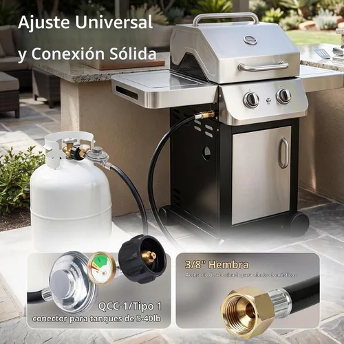 Vista 4 de SHINESTAR 3.5FT Propane Regulator with Hose and Gauge Regulador universal de parrilla de gas y pieza de repuesto de manguera para parrilla