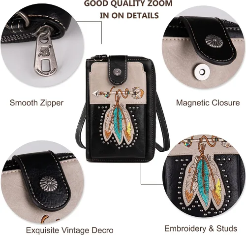 Vista 6 de Montana West Monederos pequeños cruzados para teléfono celular de estilo occidental para mujer, cartera con bolsillo para monedas