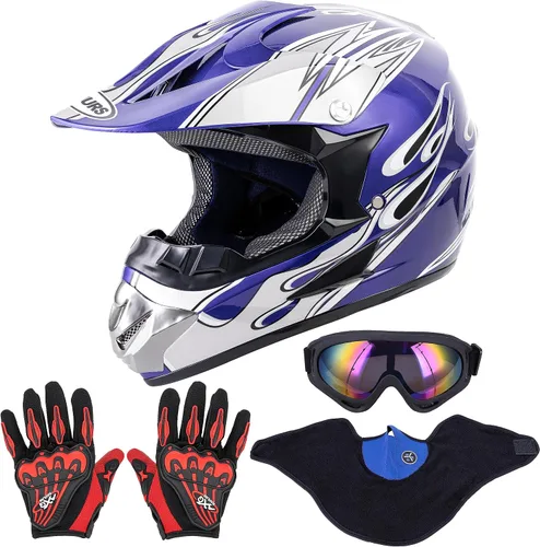 Vista 11 de OUMURS Casco de motocross para adultos con gafas, guantes y máscara, casco de motocross ATV unisex para adultos, hombres y mujeres, visera solar
