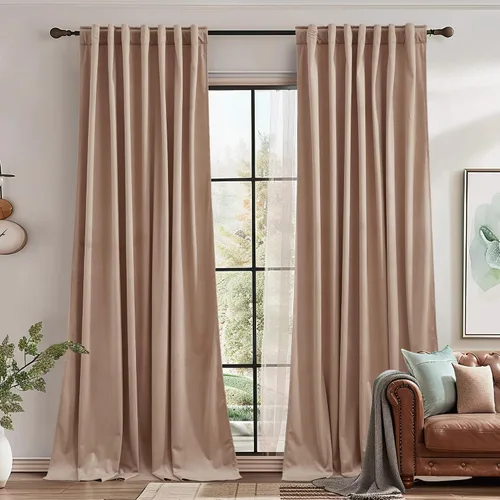 Vista 44 de StangH Cortinas 100% opacas, color beige, terciopelo suave y grueso, cortinas para ventana de dormitorio, forro blanco, cortinas con aislamiento
