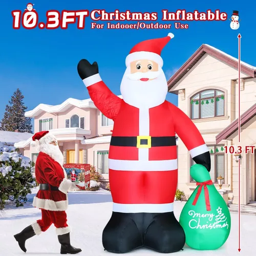 Vista 6 de GOOSH 3.14 m San Nicolás inflable de Navidad con movimiento, decoración de Santa Claus de Navidad al aire libre con bolsa de regalo y mano animada