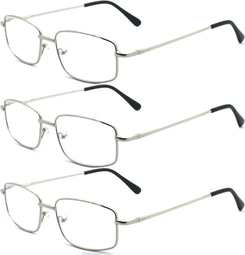 Vista 12 de Gafas de lectura rectangulares extra anchas de metal para hombres y mujeres 3 piezas - negro
