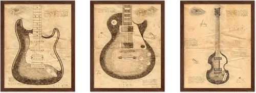 Vista 12 de Poster Master Póster de música vintage de 3 piezas, impresión de instrumentos retro, regalo para músico, amigo, guitarra eléctrica, patrón, patente