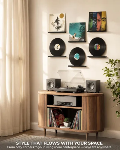 Vista 2 de Soporte de pared de vinilo sin taladro, paquete de 6 estantes de Negro